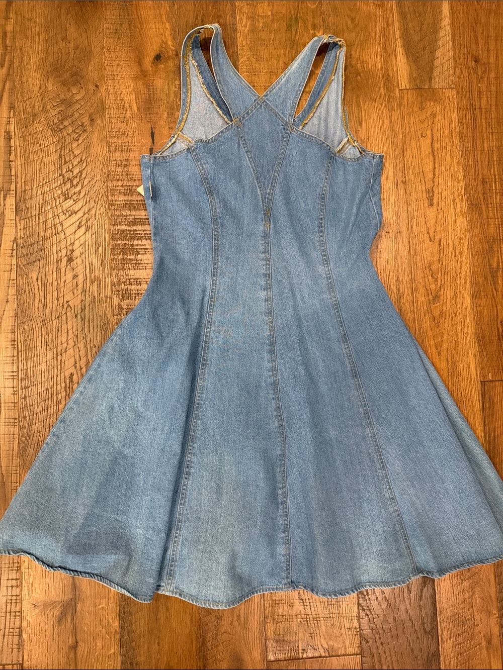 Indigo Light Blue Denim Button-Front Sundress with Cross-Back Straps - Picture 5 of 7